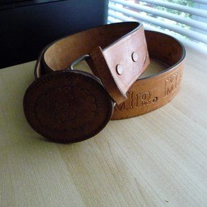 VINTAGE SAN LUIS HAND MADE TOOLED  MEXICO  WESTERN COGNAC  LEATHER MEN BELT 38